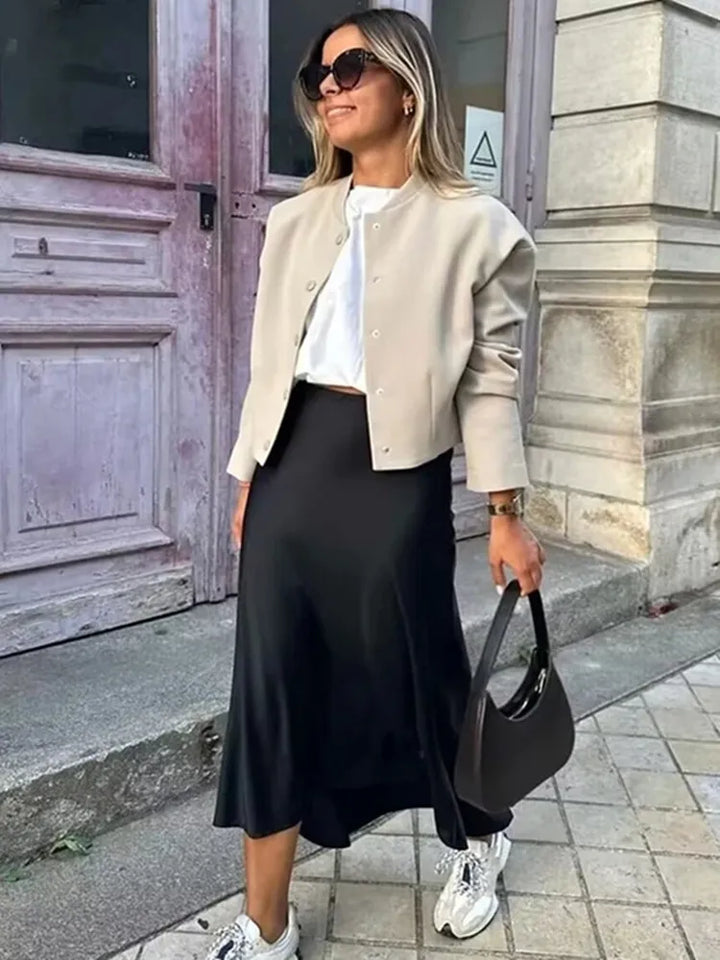 Drew | Eleganter Satin-Midi-Rock mit zeitlosem Design
