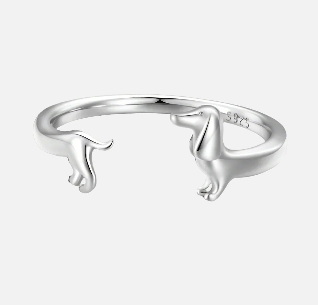 PEPI – Verstellbarer Wickelring mit Silber- und Gold-Dackelmotiv