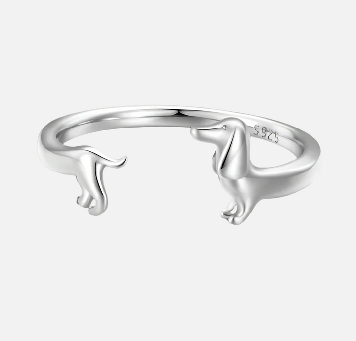 PEPI – Verstellbarer Wickelring mit Silber- und Gold-Dackelmotiv