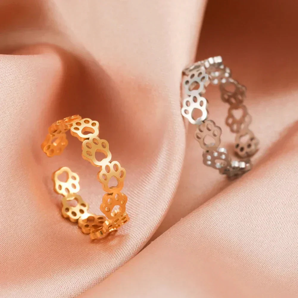 OVA – Verstellbarer Ring mit Pfotenabdruck aus Silber und Gold