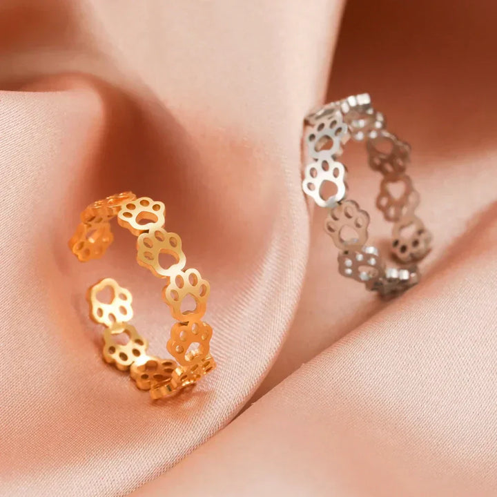 OVA – Verstellbarer Ring mit Pfotenabdruck aus Silber und Gold