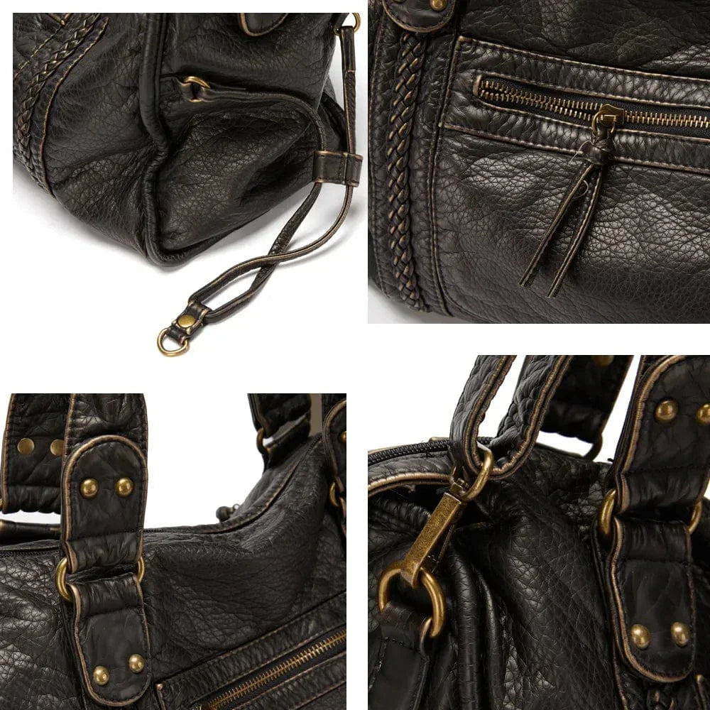 Stilvolle Vintage Schwarze Lederhandtasche