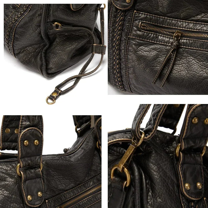 Stilvolle Vintage Schwarze Lederhandtasche
