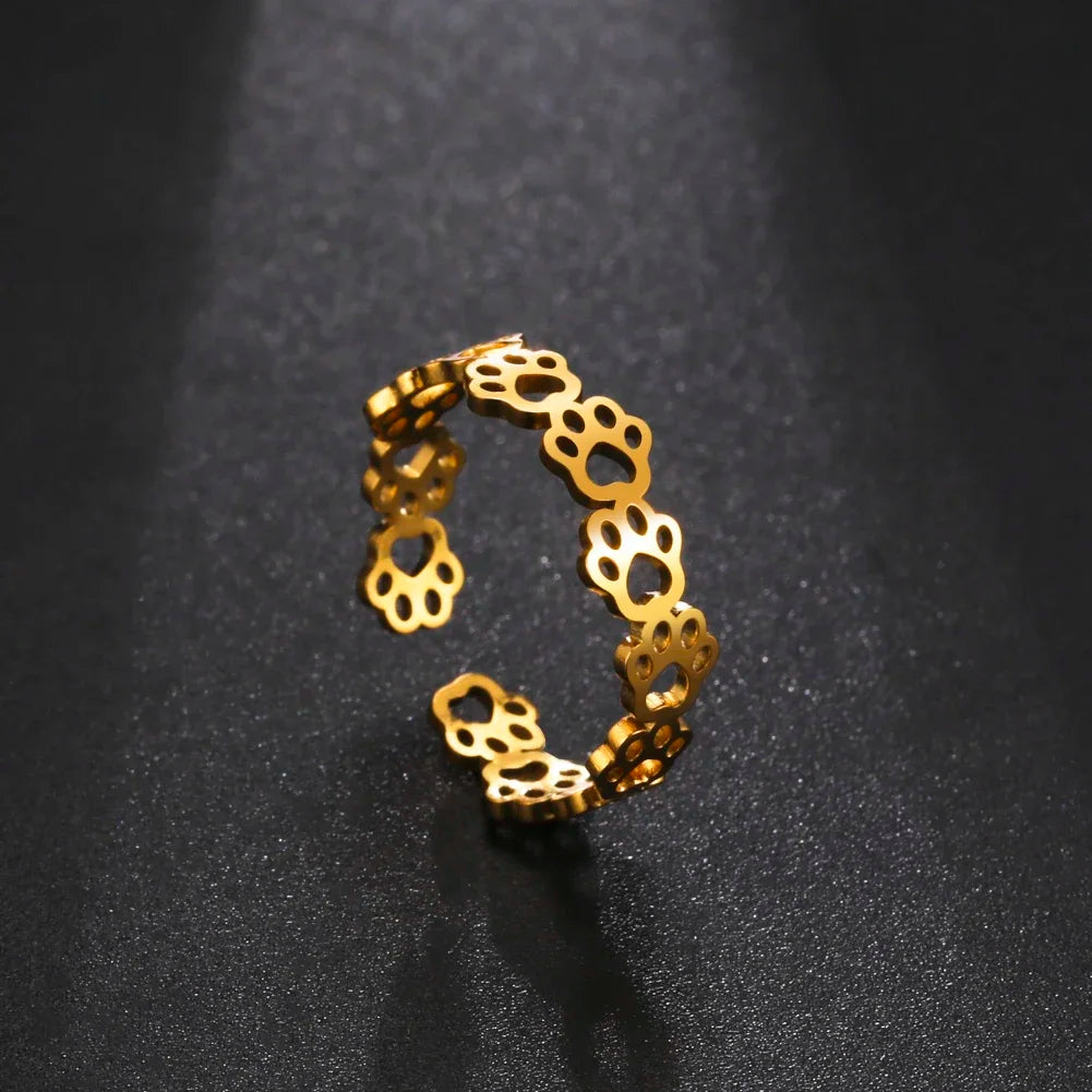 OVA – Verstellbarer Ring mit Pfotenabdruck aus Silber und Gold