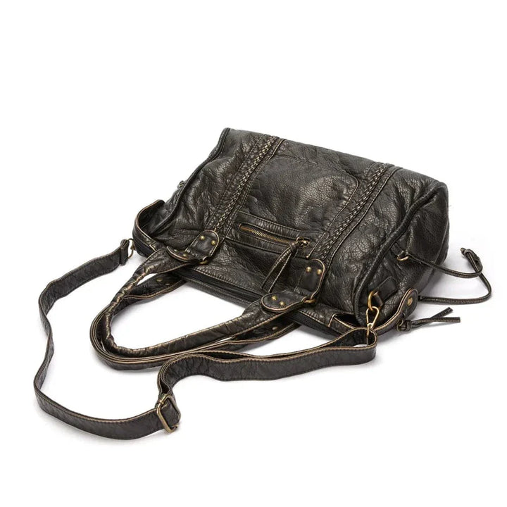 Stilvolle Vintage Schwarze Lederhandtasche