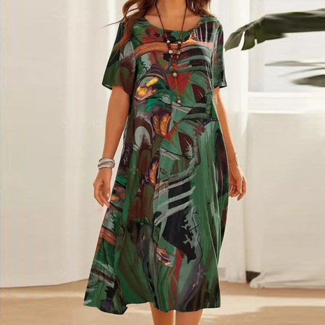 Serafina | Stilvolles Midi-Kleid mit modernem abstraktem Muster