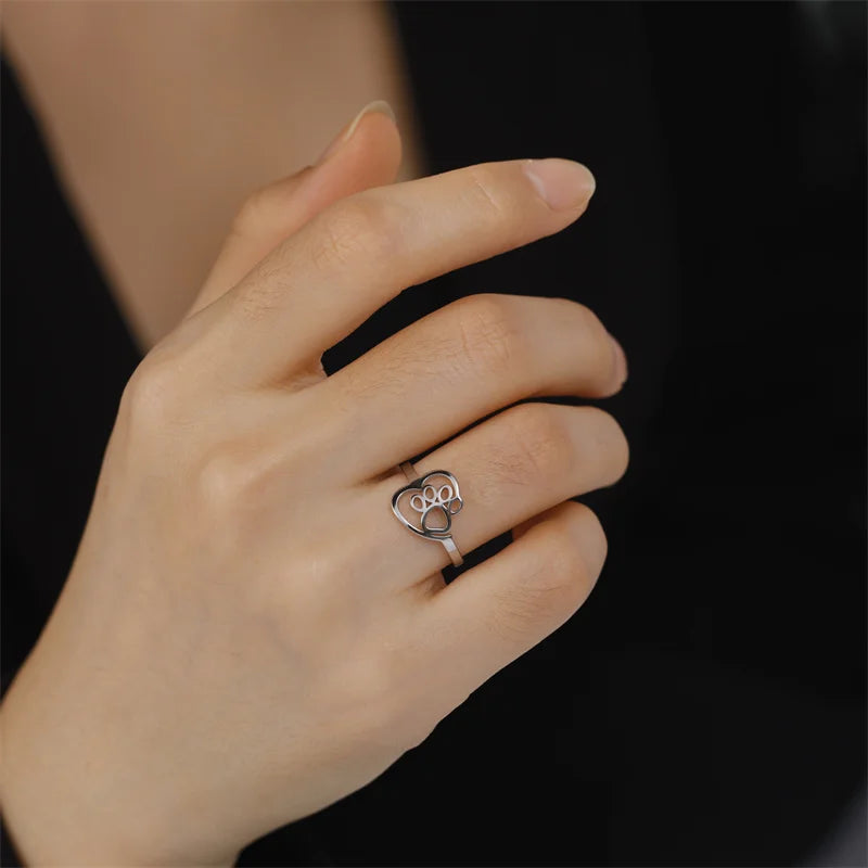 BECKKY Anello in oro e argento con Pfote und Herz für Tierliebhaber