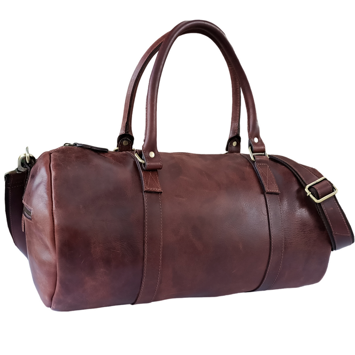 Braune Leder-Duffle-Tasche in Dunkelton