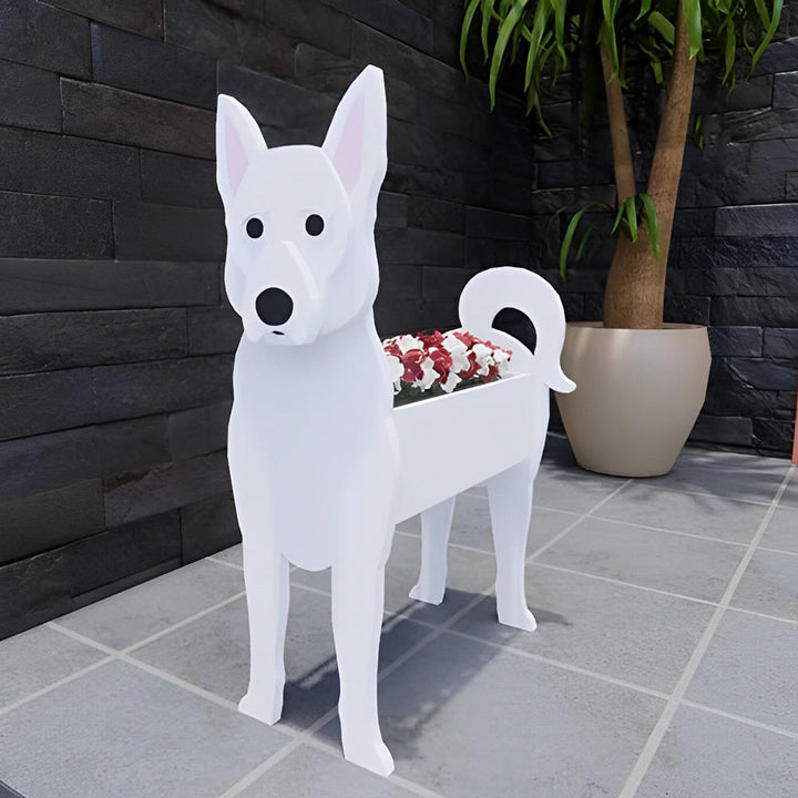 Blumentopf mit Schweizer Schäferhund-Motiv