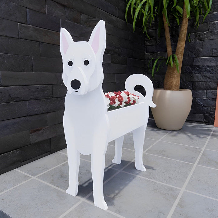 Blumentopf mit Schweizer Schäferhund-Motiv