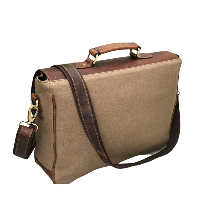 Braun Leder Laptop Tasche aus Canvas für Jäger