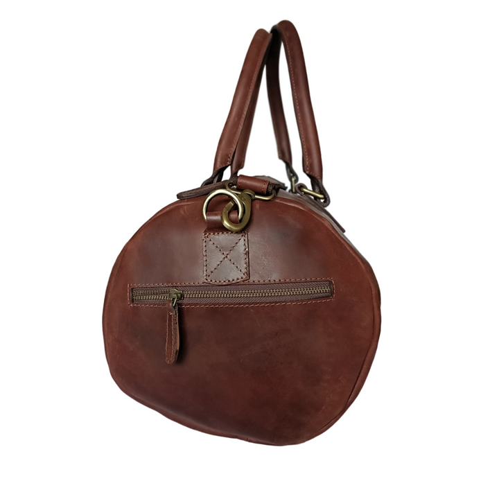 Braune Leder-Duffle-Tasche in Dunkelton