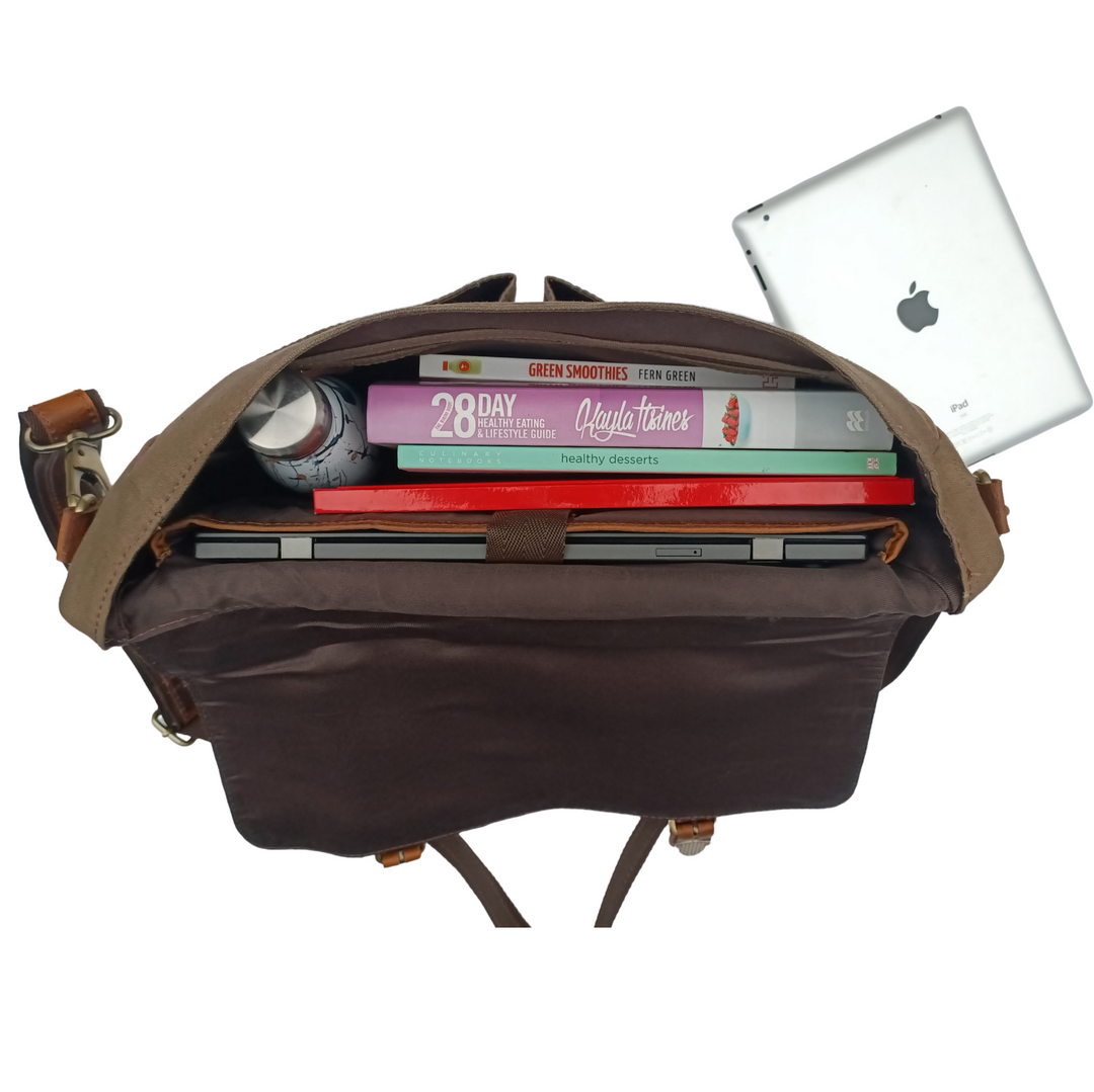 Braun Leder Laptop Tasche aus Canvas für Jäger