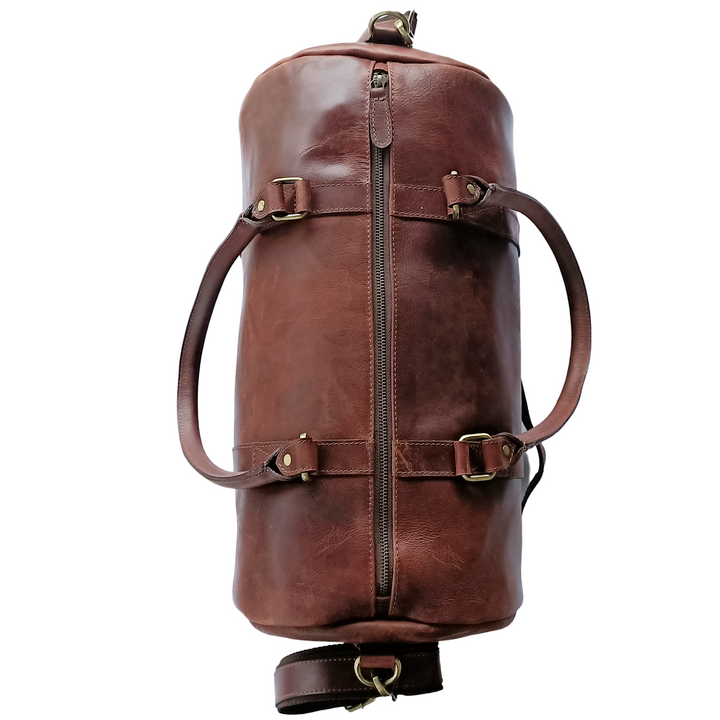 Braune Leder-Duffle-Tasche in Dunkelton