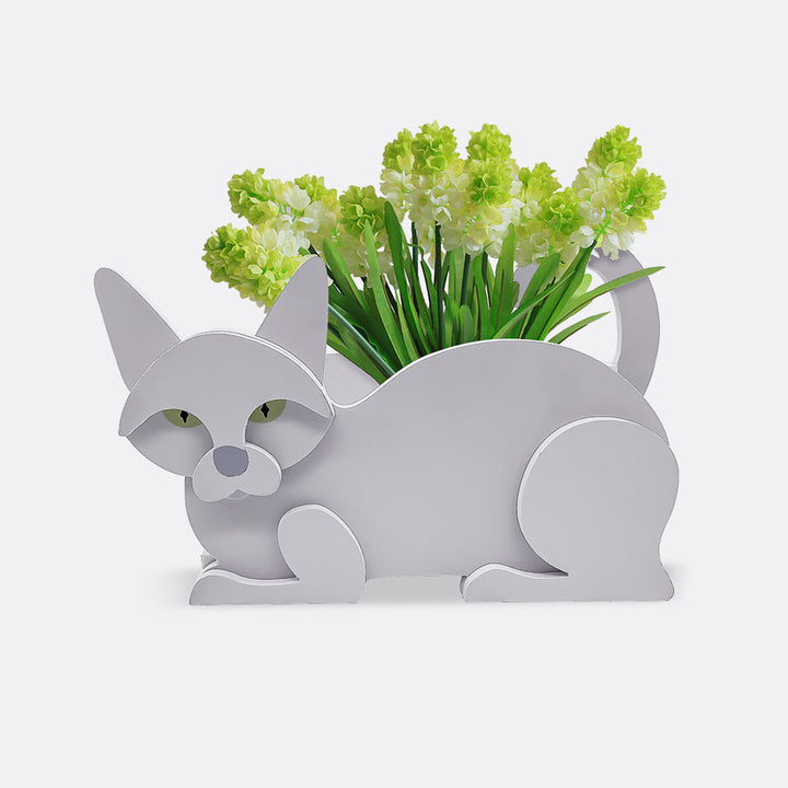 Blumentopf mit weißer Katze