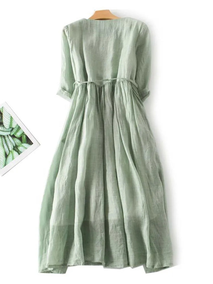 Arya - Damen Retro Rundhals Kleid mit Schnürung in der Taille