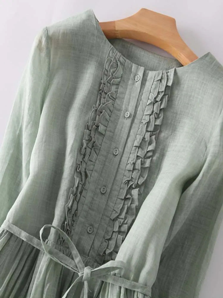 Arya - Damen Retro Rundhals Kleid mit Schnürung in der Taille
