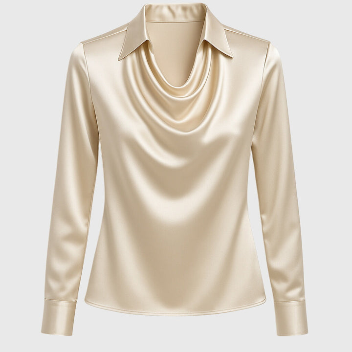 Sylvie | Bluse mit luxuriösem Glanz und Plissee-Ausschnitt