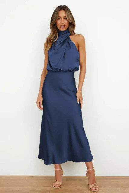 Laura | Stehkragen-Neckholderkleid ohne Ärmel 