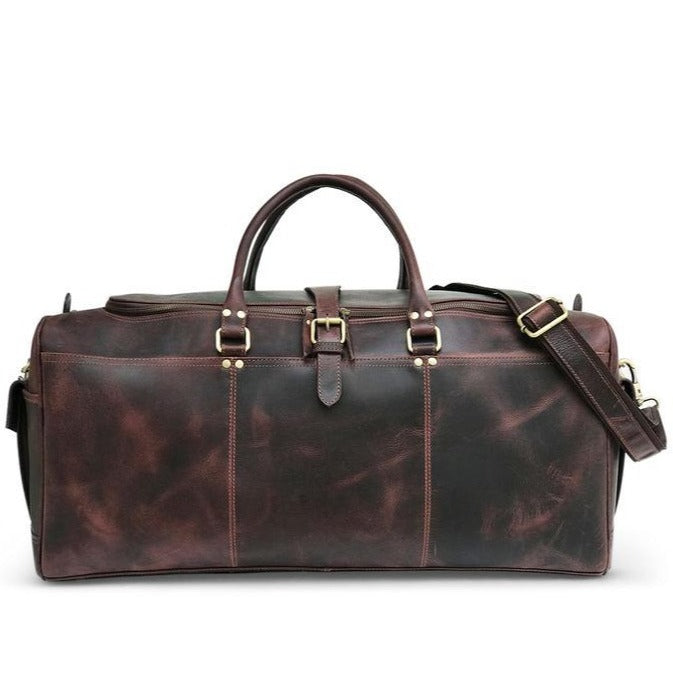 "Dunkelbraune Hunter-Leder-Wochenendtasche" can be rewritten as "Dunkelbraune Hunter-Leder-Wochenend-Tasche".