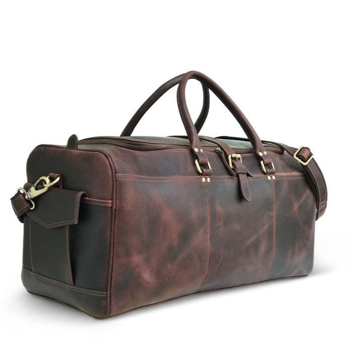"Dunkelbraune Hunter-Leder-Wochenendtasche" can be rewritten as "Dunkelbraune Hunter-Leder-Wochenend-Tasche".