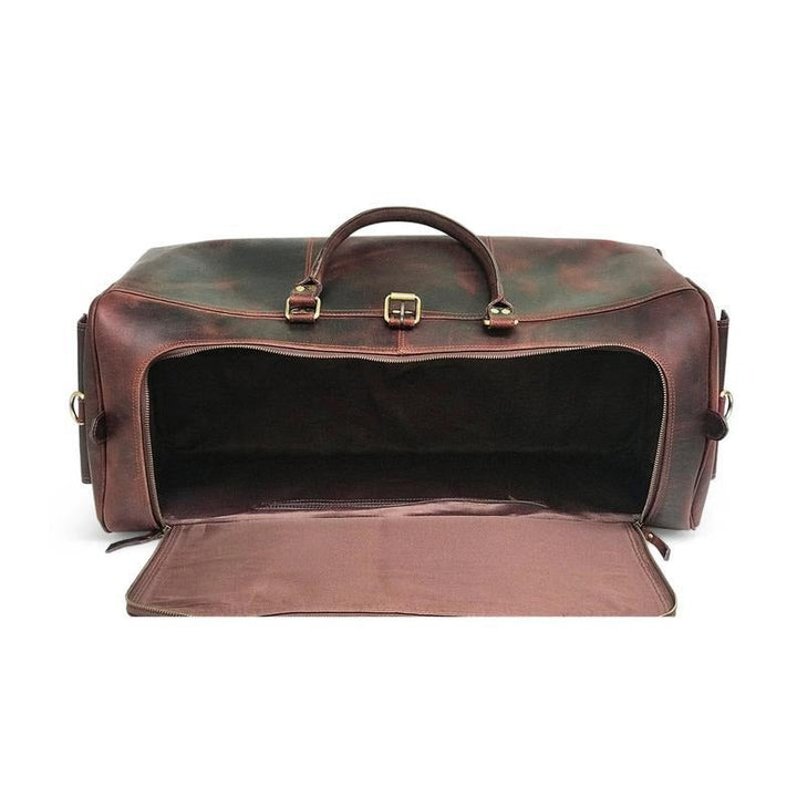 "Dunkelbraune Hunter-Leder-Wochenendtasche" can be rewritten as "Dunkelbraune Hunter-Leder-Wochenend-Tasche".