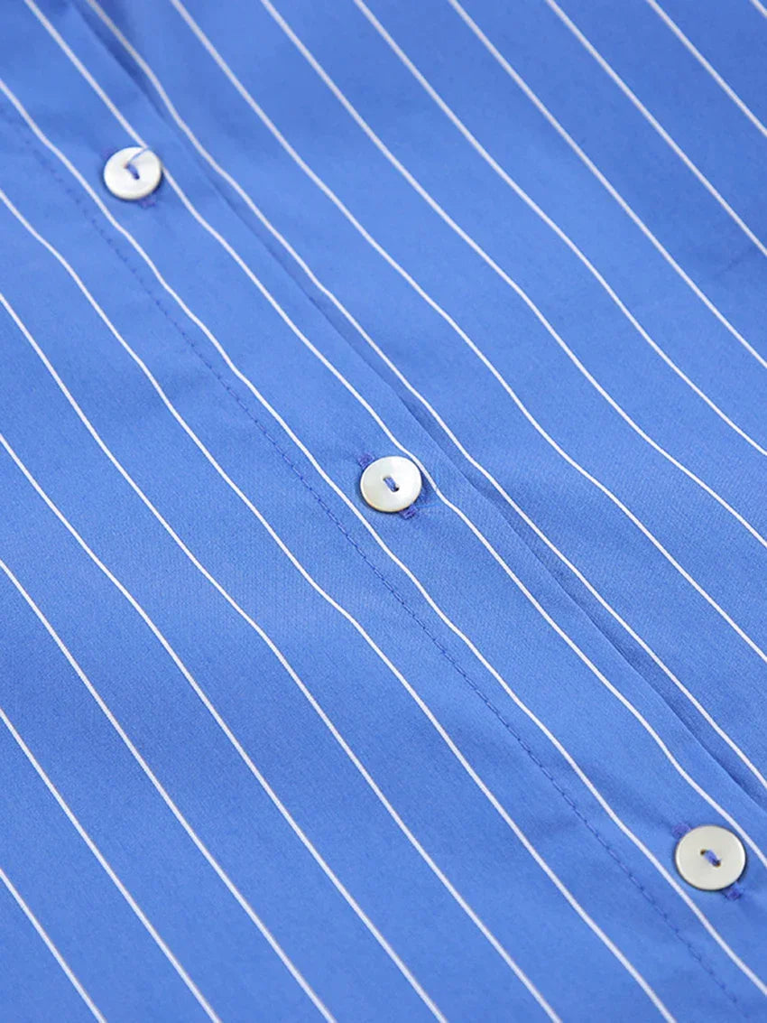 Nadine │ Blau-weiße gestreifte Pyjama-Set