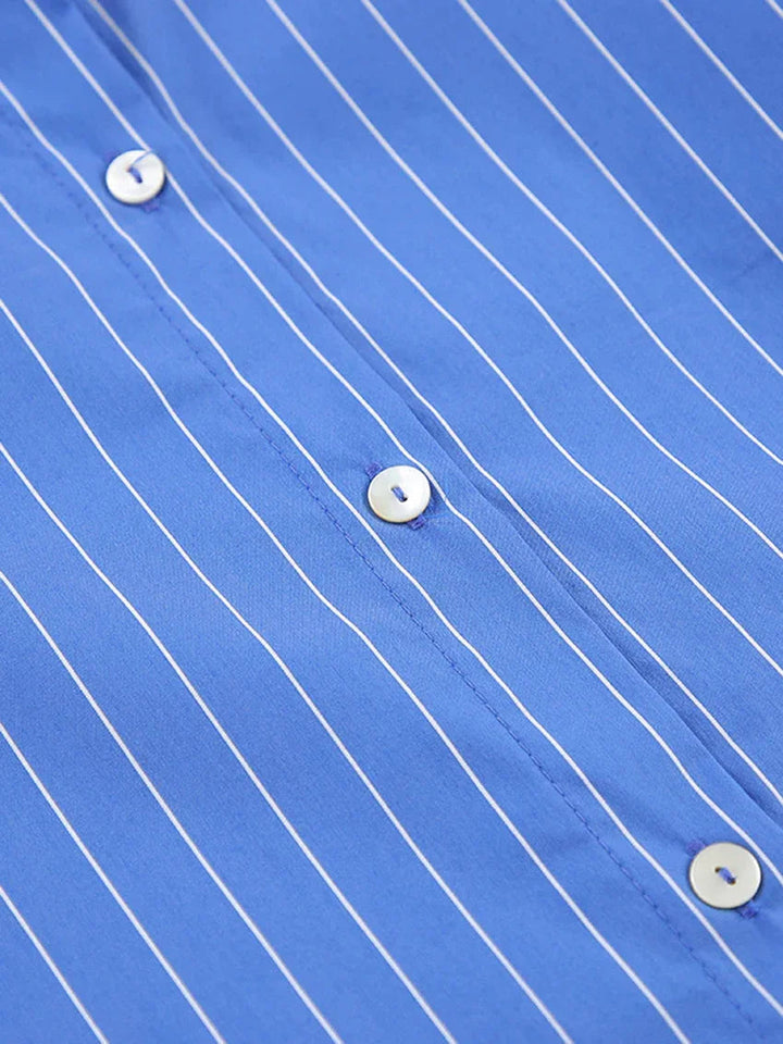 Nadine │ Blau-weiße gestreifte Pyjama-Set