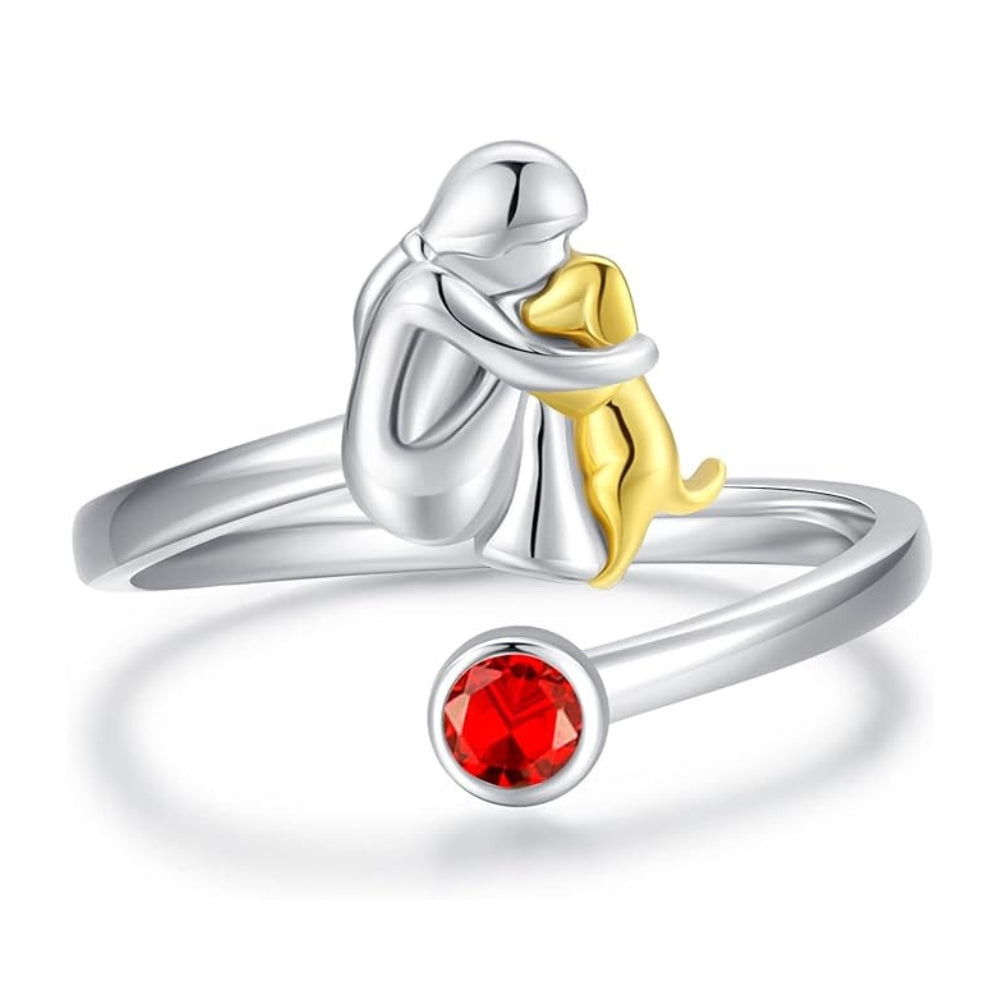 Verstellbarer Sterling Silber Ring mit Hund und Mädchen - Symbolische Bedeutung - Reinhart